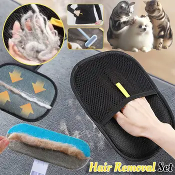 Pet Hair Removal Tool Set Reusable Static Removal Gloves, Double-Sided Grooming Gloves for Pets Removes Pet Fur Hair for Carpets 1