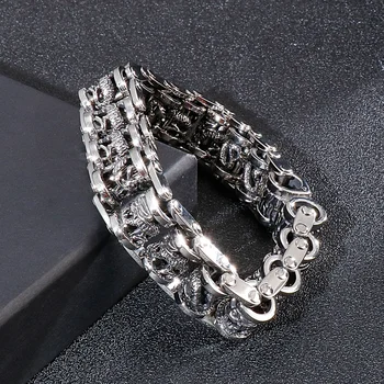 Fashion Vintage Ancient Dragon Totem 17mm Amulet Men’s Bracelet Stainless Steel Jewelry
