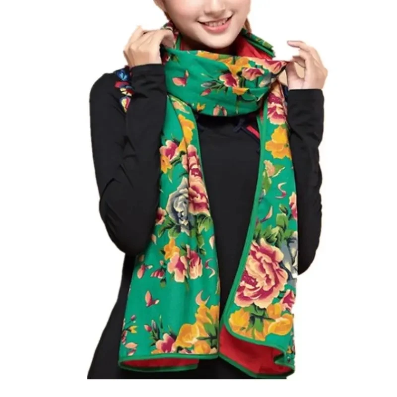 

Ethnic wind Northeast large flower cloth scarf Chinese wind new autumn and winter cotton and linen square scarf scarf scarf woma