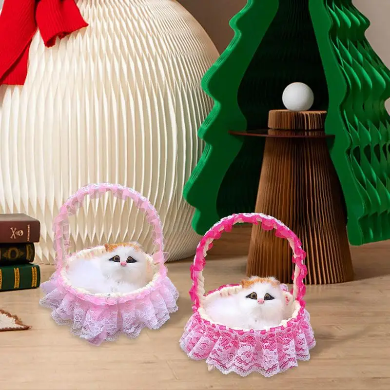 Simulation Cat Plush Handmade Realistic Plush Toy Cute And Realistic Cat Plush Doll Desktop Toy With Hanging Basket desktop snack organizer woven baskets decorative small for storage organizing hamper handmade bamboo woven storage bin basket