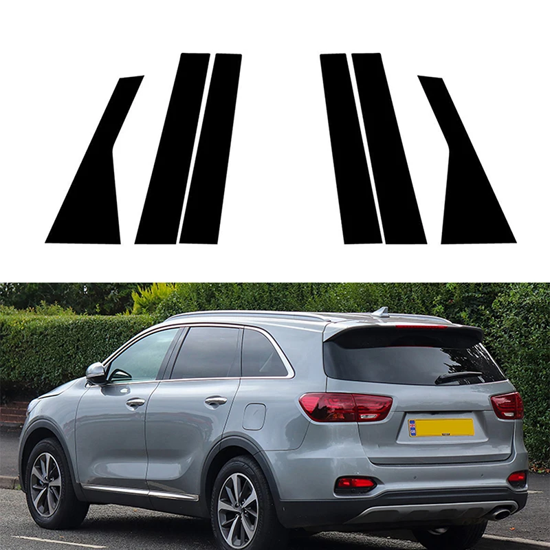 6pcs 광택 블랙 기둥 포스트 도어 사이드 윈도우 트림 커버 자동차 스티커는 Kia Sorento UM에 적합합니다 2015-2020 2019 2018 2017 2016