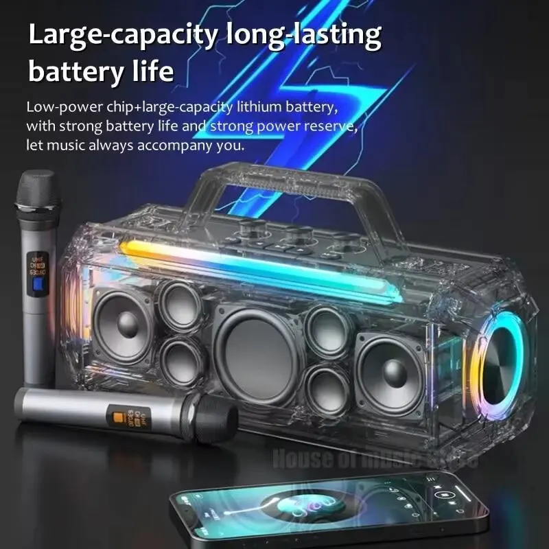 300W high-power Bluetooth Speaker T91, dual wireless microphones, handheld portable outdoor subwoofer, singing USB music player