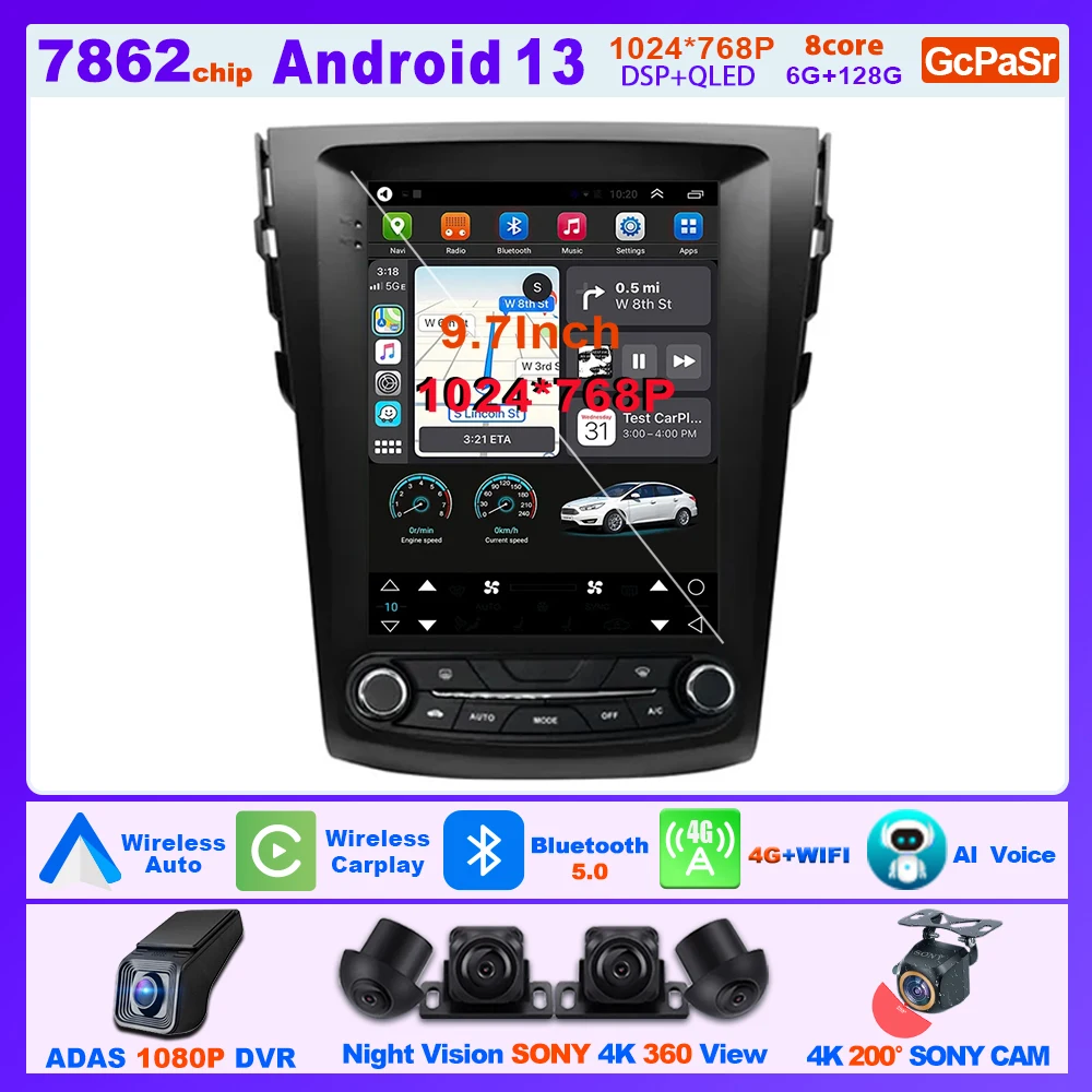 9.7 Inch 8 Core Carplay Android Auto Radio Voor Toyota Rav4 Rav 4 2005-2013 Tesla Stijl Auto Bluetooth 4G Wifi Gps Touch Display