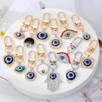 Evil Eye Hamsa Hand Heart Keychain Keyring For Friend Couple Lovers Gift Flower Blue Eye Bag Car Airpods Box Key Accessories 1