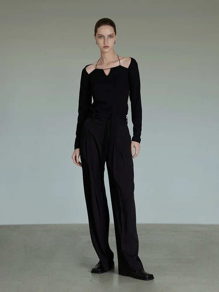 Black Casual Pants Women's Design Sense Niche Suit Pants Wide Leg Pants Drape High Sense Mop Pants