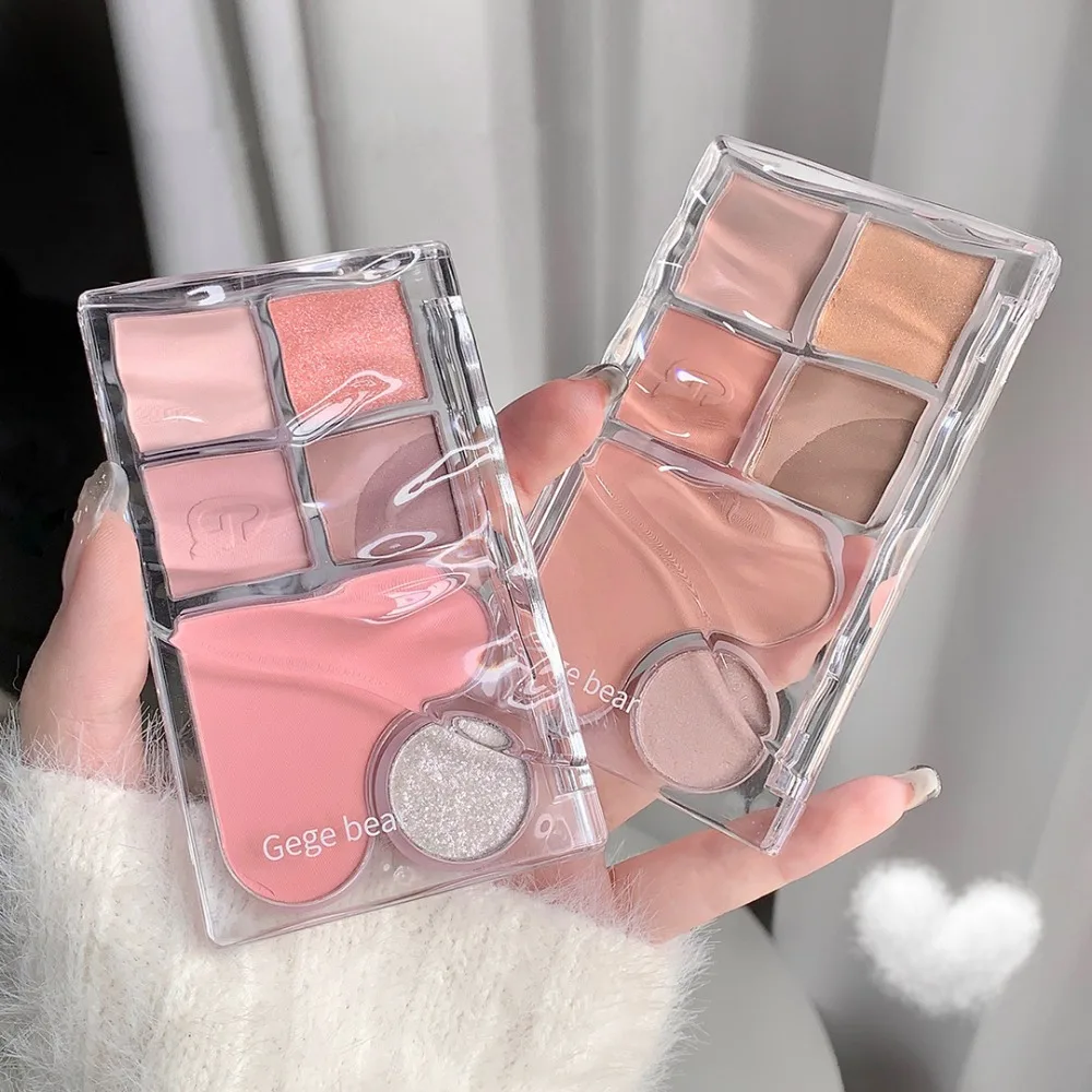Pinky Heart Gege Bear Eyeshadow Palette Matte Pearlescent Earth Color Sequin Long-Lasting Eyeshadow And Contour Palette Makeup