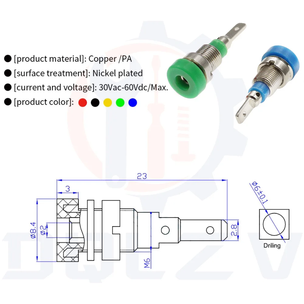 2MM Banana Socket 20A Small Lantern 6mm Plug Panel Jack Adaptor Connector Pure Copper High Voltage Power Supply Terminal
