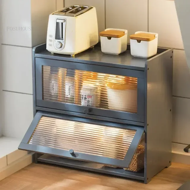 ตู้ข้างโต๊ะครัวแบบญี่ปุ่น ทำจากไม้ไผ่ ตู้เก็บของในครัว เฟอร์นิเจอร์บ้าน ตู้เก็บภาชนะบนโต๊ะอาหาร พร้อมบานประตูป้องกันฝุ่น 1