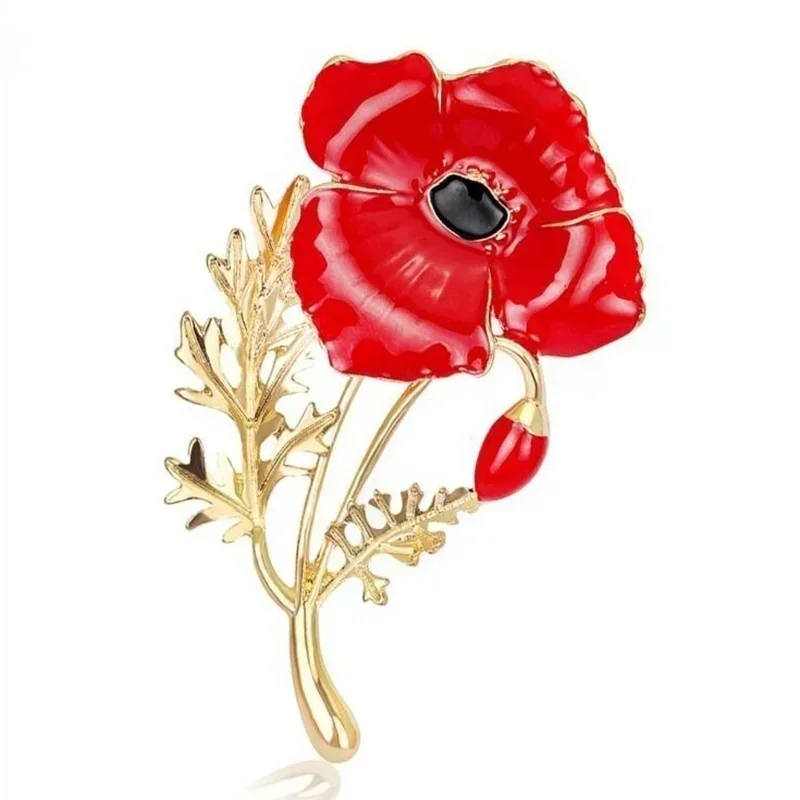 Hot Fashion Jewelry Brooches Red Flower Brooch Fashion New Creative Carnation Golden Enamel Weddings Office Casual Pins Gifts