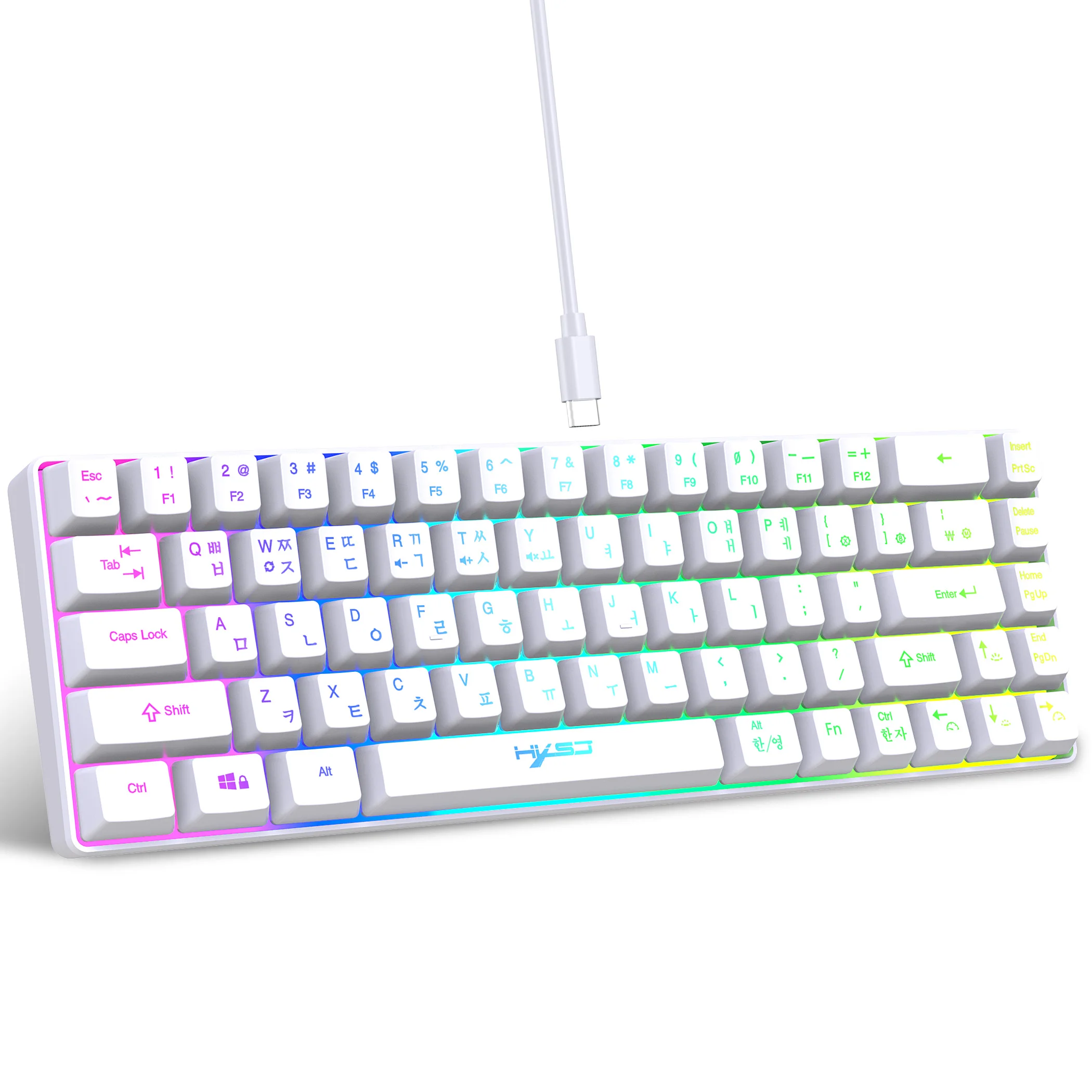 Teclado Portátil com Fio Usb 68 Teclas 20 Rgb Backlight Windows Laptops Computador Coreano Espanhol Inglês