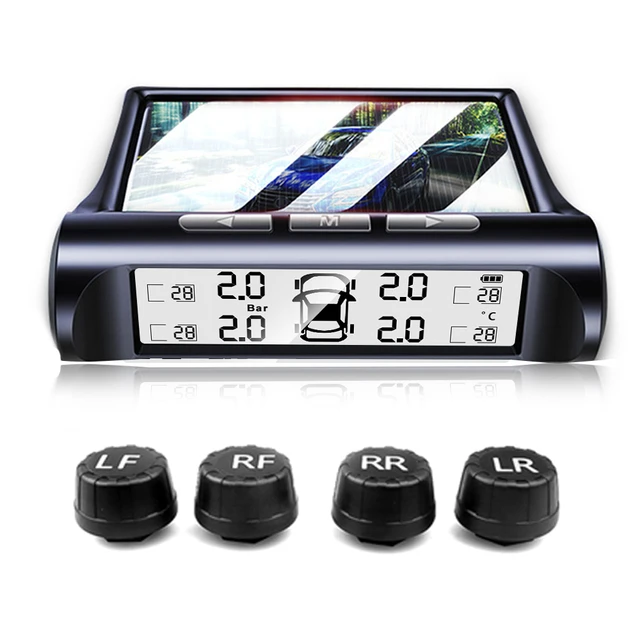 Système de surveillance TPMS de la pression des pneus de voiture, à énergie  solaire, affichage numérique TMPS LCD, USB, alarme de sécurité automatique,  capteur de pression des pneus - AliExpress