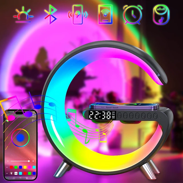 Relógio Despertador sem fio multifuncional, aplicativo de carregamento  rápido, luz RGB, 15W, iPhone 11, 12, 13, 14, Samsung - AliExpress