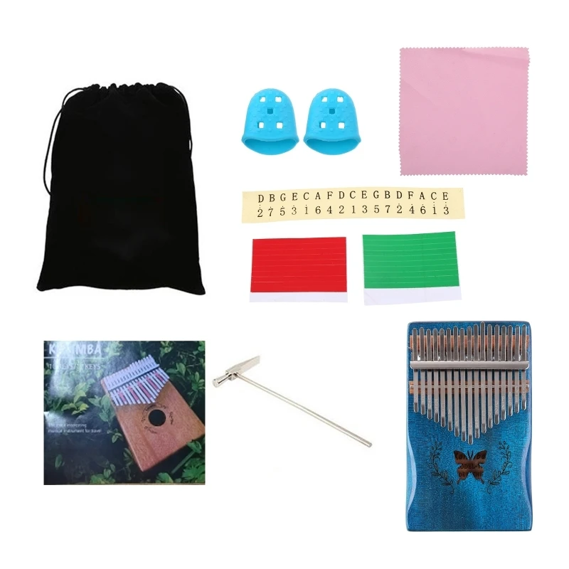

Luxury Kalimba 17 Keys Thumb Piano Include Tuning Hammer and Study Instruction. Unique Gift for Kids Adult Beginners Blue for