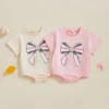 FOCUSNORM 0-18M Lovely Baby Girls Boys Summer Cute Romper Short Sleeve Rugby Bow Embroidery Jumpsuits Clothes 1