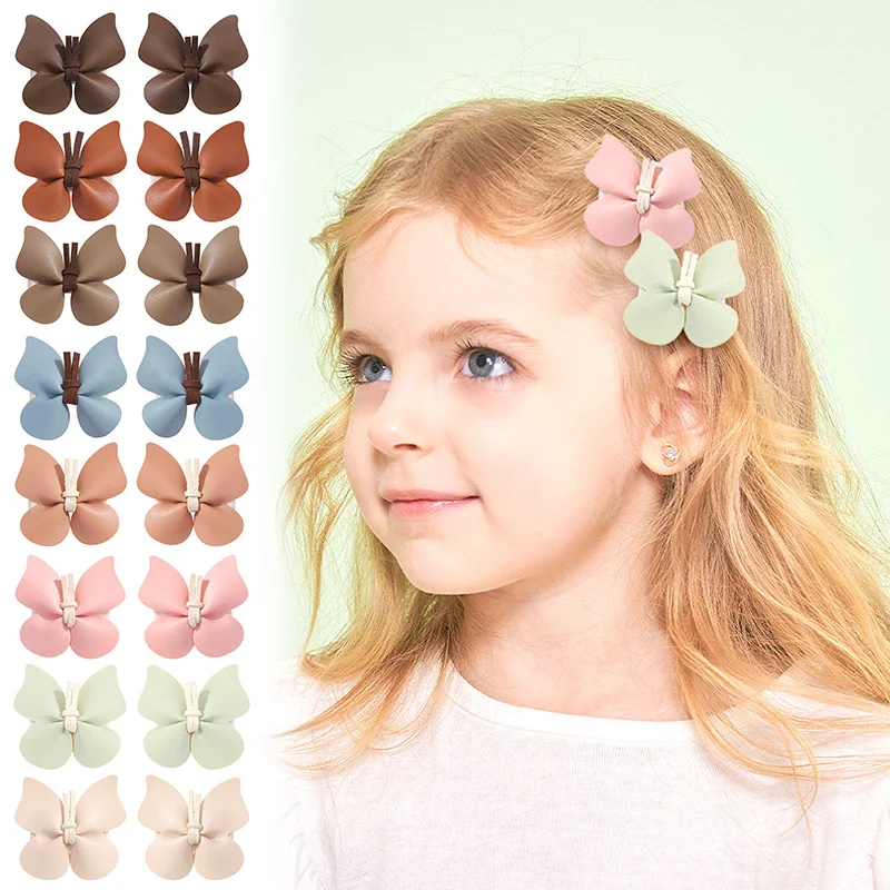 

1 Pair Sweet PU leather Butterfly Cute Girls Hairpins Hair Clips Barrettes Children Hair Ornament Headwear Fashion Accessories