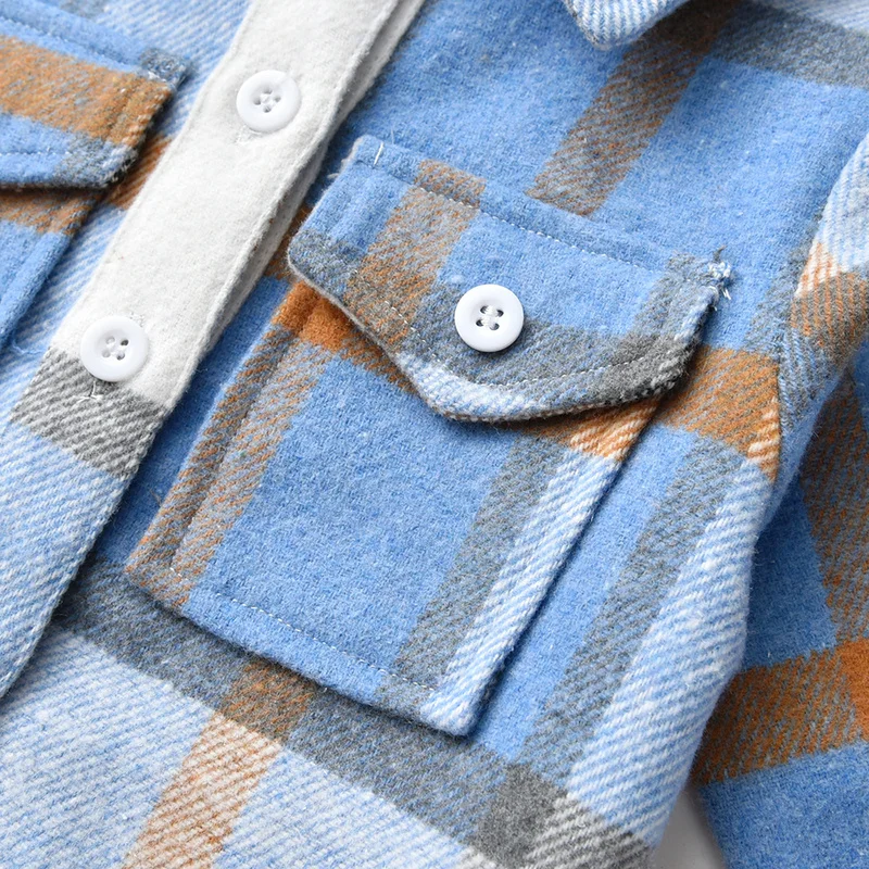 Top and Top Autumn Winter Unisex Baby Boys Girls Long Sleeve Cotton Plaid Shirts Infant Toddler Casual Button Down Blouses Tops