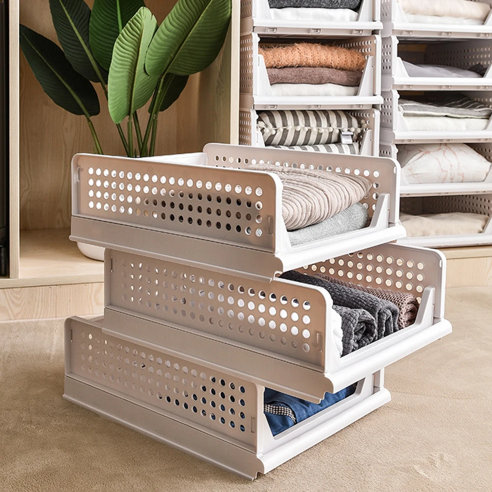 【Lifeideas】Foldable Stackable Drawer Storage Basket Organizing Boxes Partition Bedroom Office Organizers Closet Clothes