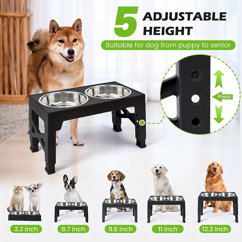 Elevated Dog Feeder Dogs Bowls Adjustable Raised Stand with Double Stainless Steel Food Water Bowls for Small Medium Large Dogs 5