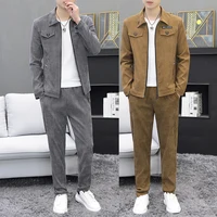 Men Corduroy Sets 2022 Autumn New Two Piece Long Trousers and Jakcet Clothing Casual Track Suit Male Big Pockets Sweatsuits 1