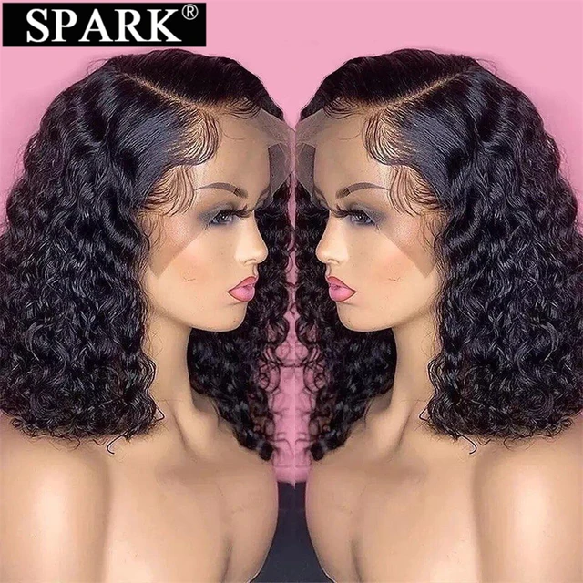 Human Hair Wigs For Women Brazilian Deep Wave Frontal Wig 180 Density  Transparent 13x4 Lace Wig