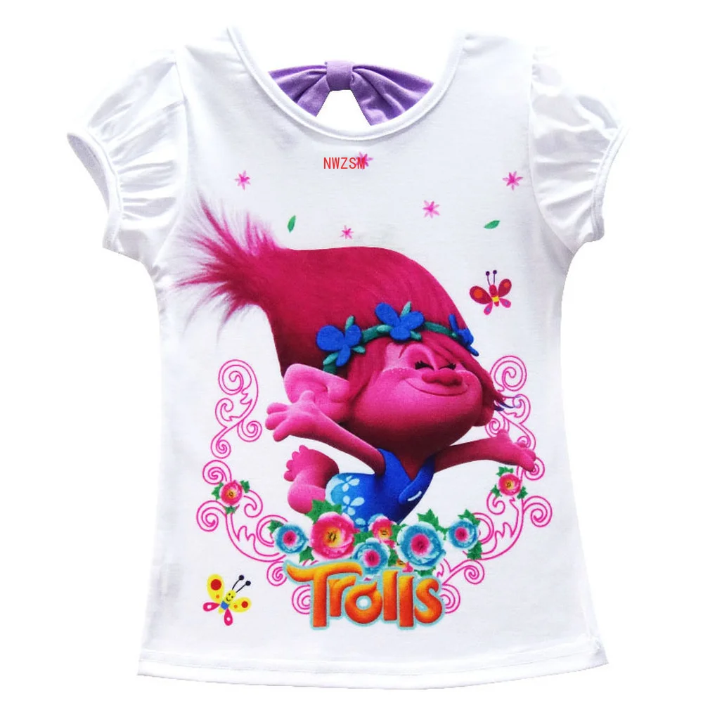 Kids Cosplay Costume Fashion Girls Anime Trolls T-shirt + Skirt 2pcs Birthday Party Costume Summer Dress Cartoon Short Sleeve Outfits