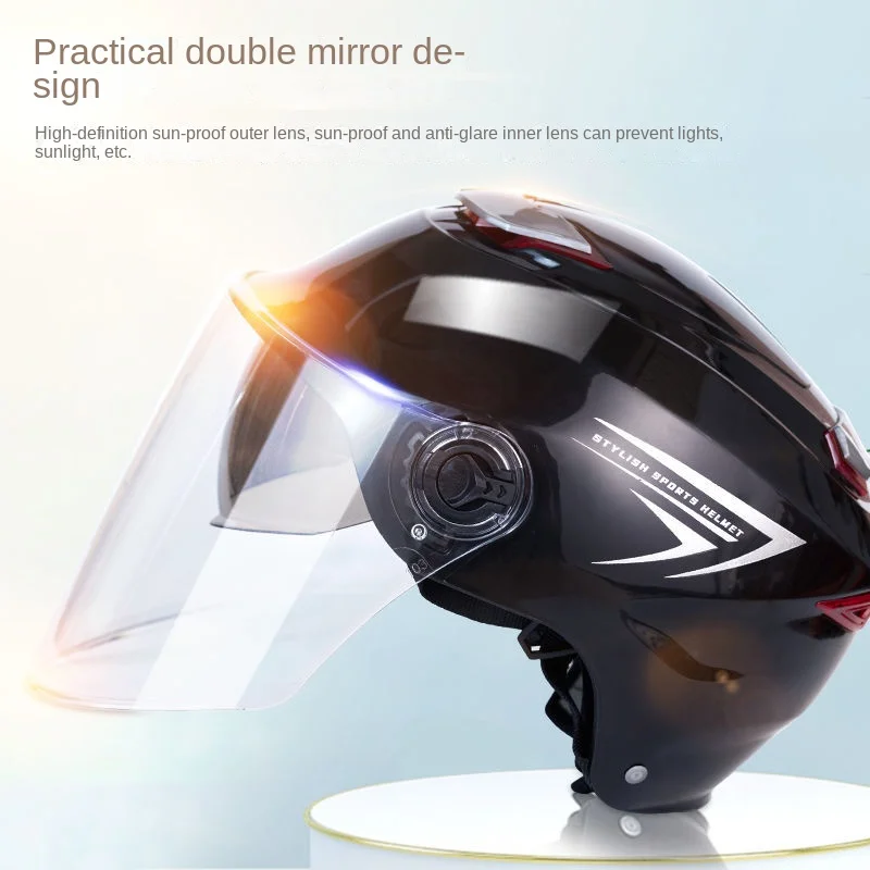Electric Vehicle Helmet Men and Women Four Seasons Universal Summer Sunscreen Battery Car Half Helmet Light Double Lens
