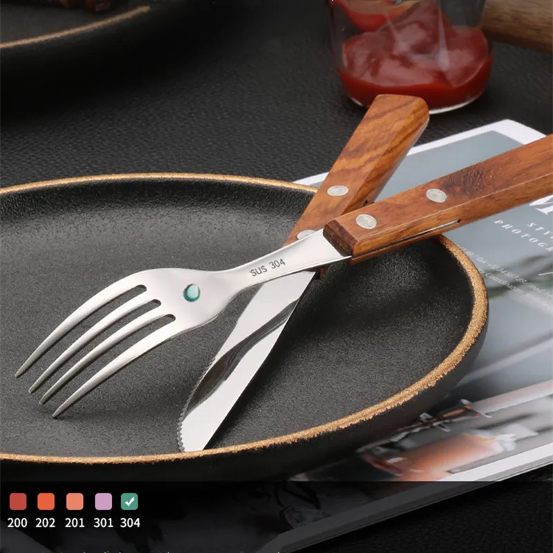 Wooden Handle Cutlery Set Western Stainless Steel Spoon Chopsticks Steak Knife Fork Tableware Vintage Dinnerware Kitchen Utensil cutlery set stainless steel cutlery set