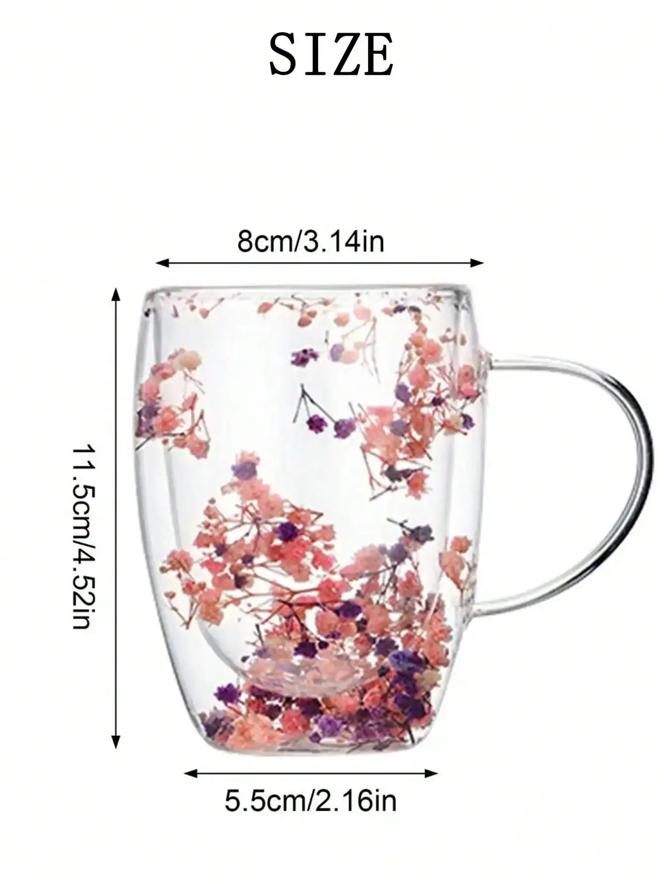 350ml Dried Flower Cup Double Insulated Wall Glass Full Star Milk Coffee Mug with Handle Hot and Cold Tea Cups Beverages Cups