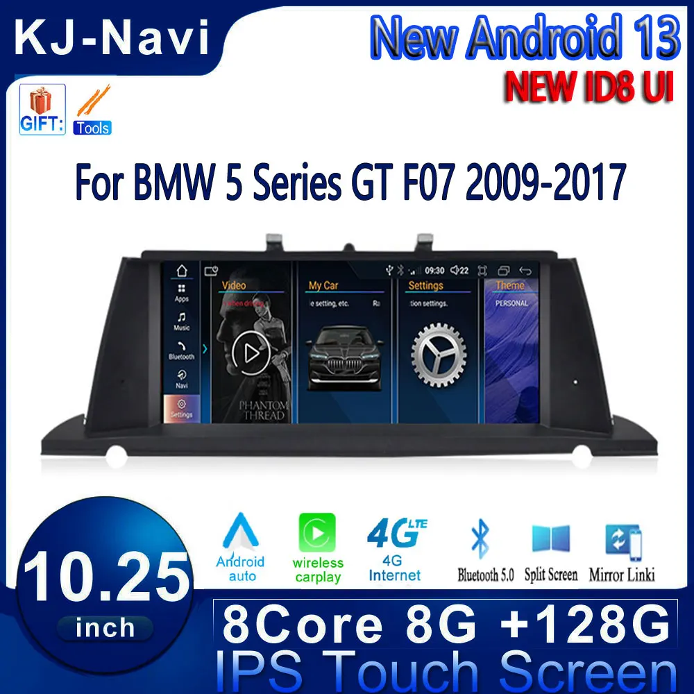 

Автомобильный стереомонитор ID8 Rodio 10,25 дюйма, Автомобильный мультимедийный плеер для BMW 5 серии GT F07 2009-2017 CIC NBT Android 13 Carplay