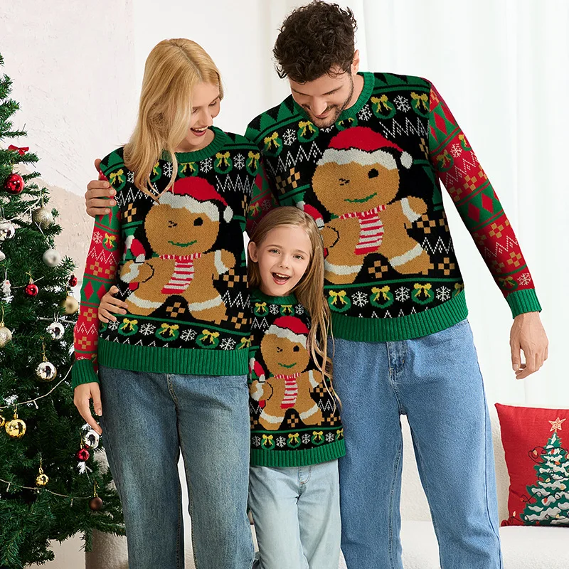 2025 Christmas Family Sweater Gingerbread Man Print Warm Soft Knitwear Full Sleeve O Neck Jumpers Adults Kids Matching Pullovers 1 2025 Christmas Family Sweater Gingerbread Man Print Warm Soft Knitwear Full Sleeve O Neck Jumpers Adults Kids Matching Pullovers 1