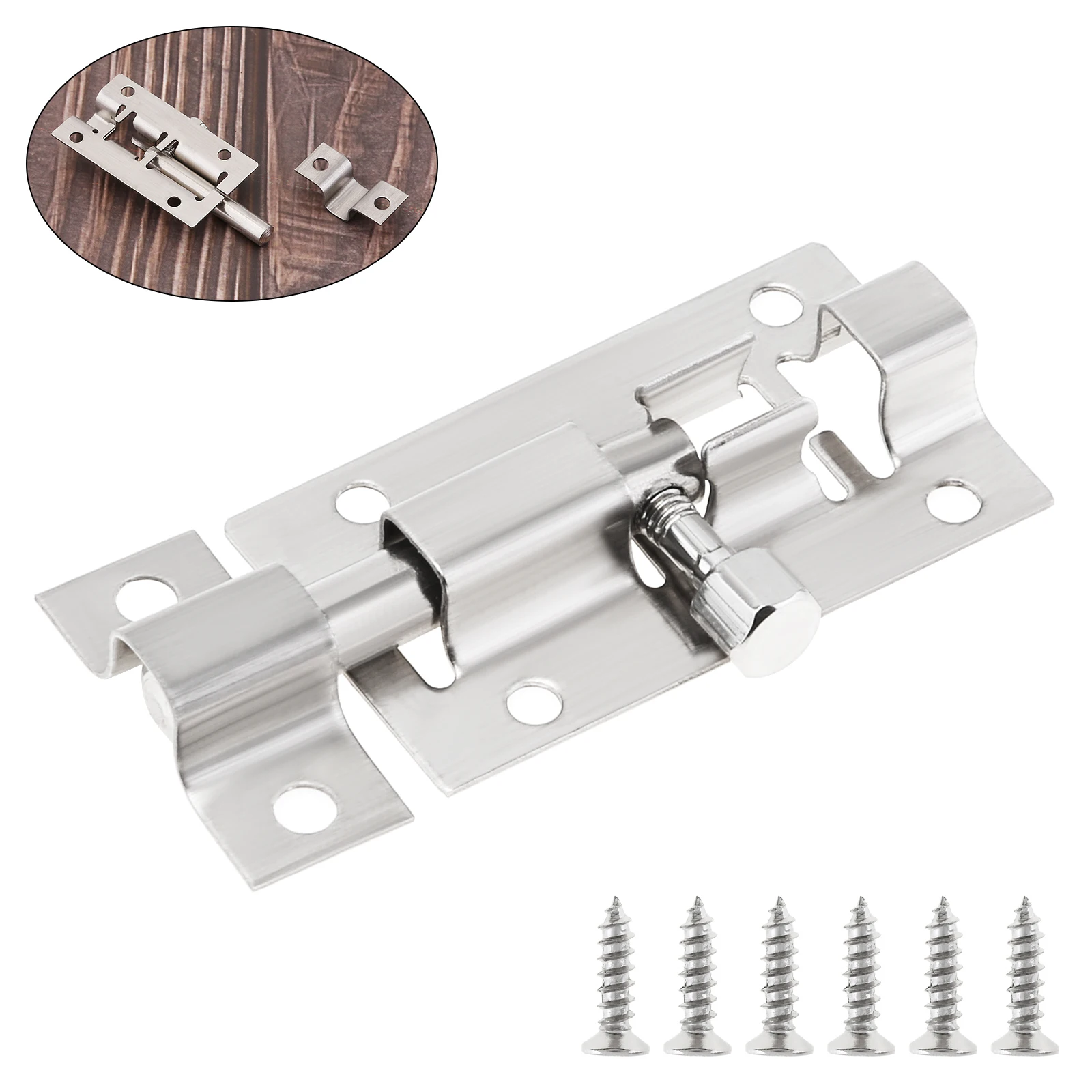 Door Latch 1.5 / 2 / 3 Inch Door Gate Safety Lock Stainless Steel Thickened Security Bolts Home Hardware Windows Latch Screws