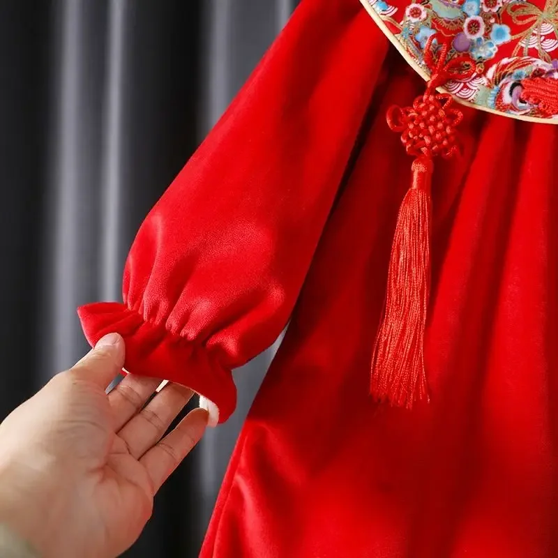 10 Color Baby Girls Cheongsam Hanfu Dresses With Pants Cute Embroidery Children Clothes Birthday Christmas New Year Costume Gift images - 6