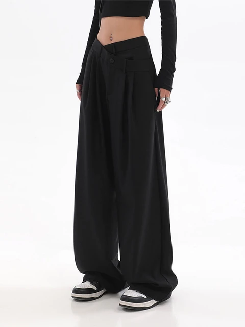 Wide Leg Baggy Pants Women High Waist Simple Daily Office Lady