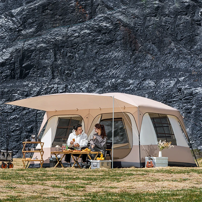 

Large outdoor tent, two rooms, one hall, camping party, large, waterproof, sunshade, portable, large