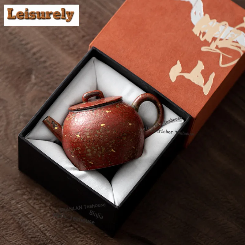 220ML Red Mountain Gold Sprinkled Teapot Ancient Tea Infuser Pot Tea Soaking Kettle With Strainer Teaware Accessories Decoration