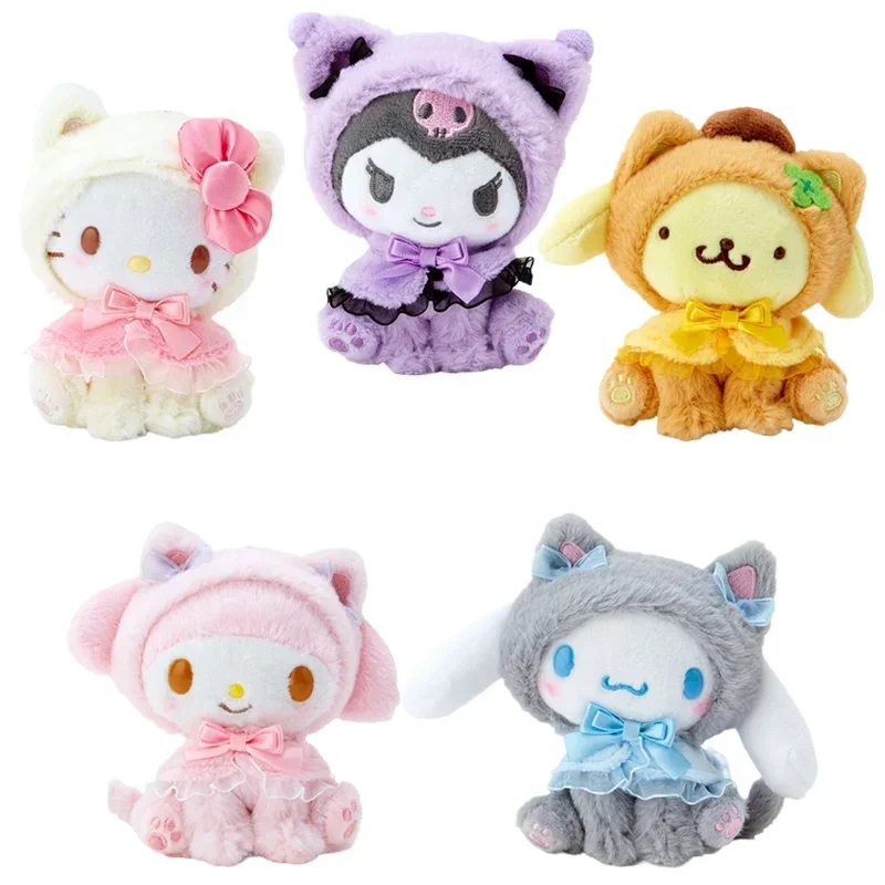 

Cartoon Sanrioed Sitting Posture My Melody Cinnamoroll Hellokittys Kuromi Plush Toy Bag Pendant Kawaii Plushie Doll Key Chain