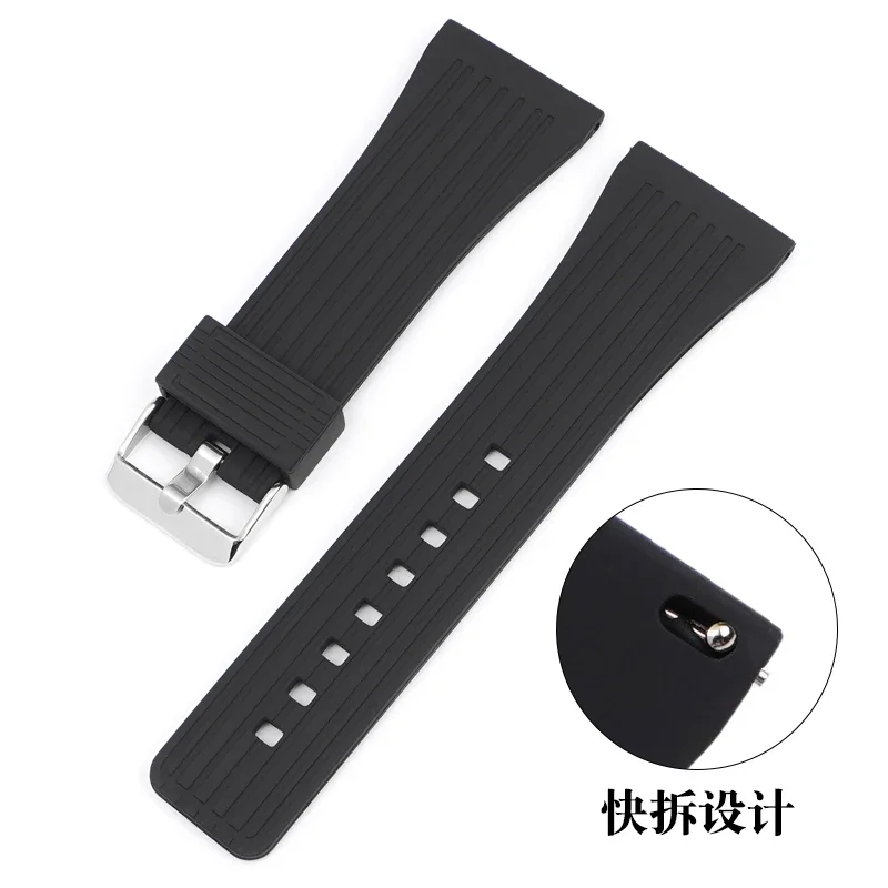 Black Silicone Sport Dive Watch Band with Quick Release Buckle