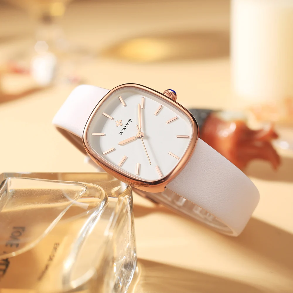 Women Watches WWOOR Women Watch Fashion Leather Quartz Bracelet Watch Luxury Waterproof Ladies Wristwatch Montre Femme Feminino