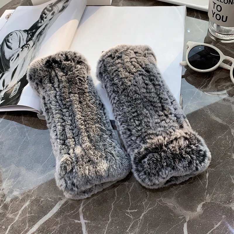 Hot Sale Winter Real Fur Golve Women Outdoor Warm 100% Real Rex Rabbit Fur Gloves Knit Thick Natural Soft Rex Rabbit Mittens
