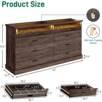 63" Farmhouse Closet Island with 8 Drawers&LED Lights, Brown Dresser w/Glass Top & Front Display Organizer, Wardrobe Armoire 2