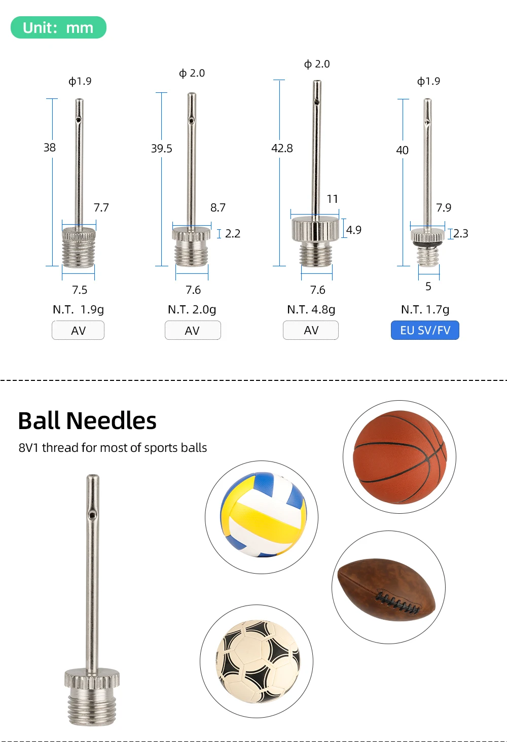 6-teiliges Ballnadel-Set für Basketball, aufblasbare Nadel, Luftventil-Adapter, Pumpe, Bälle, aufblasbares Spielzeug, Aufblasdüse, Verlängerung – Detail 3