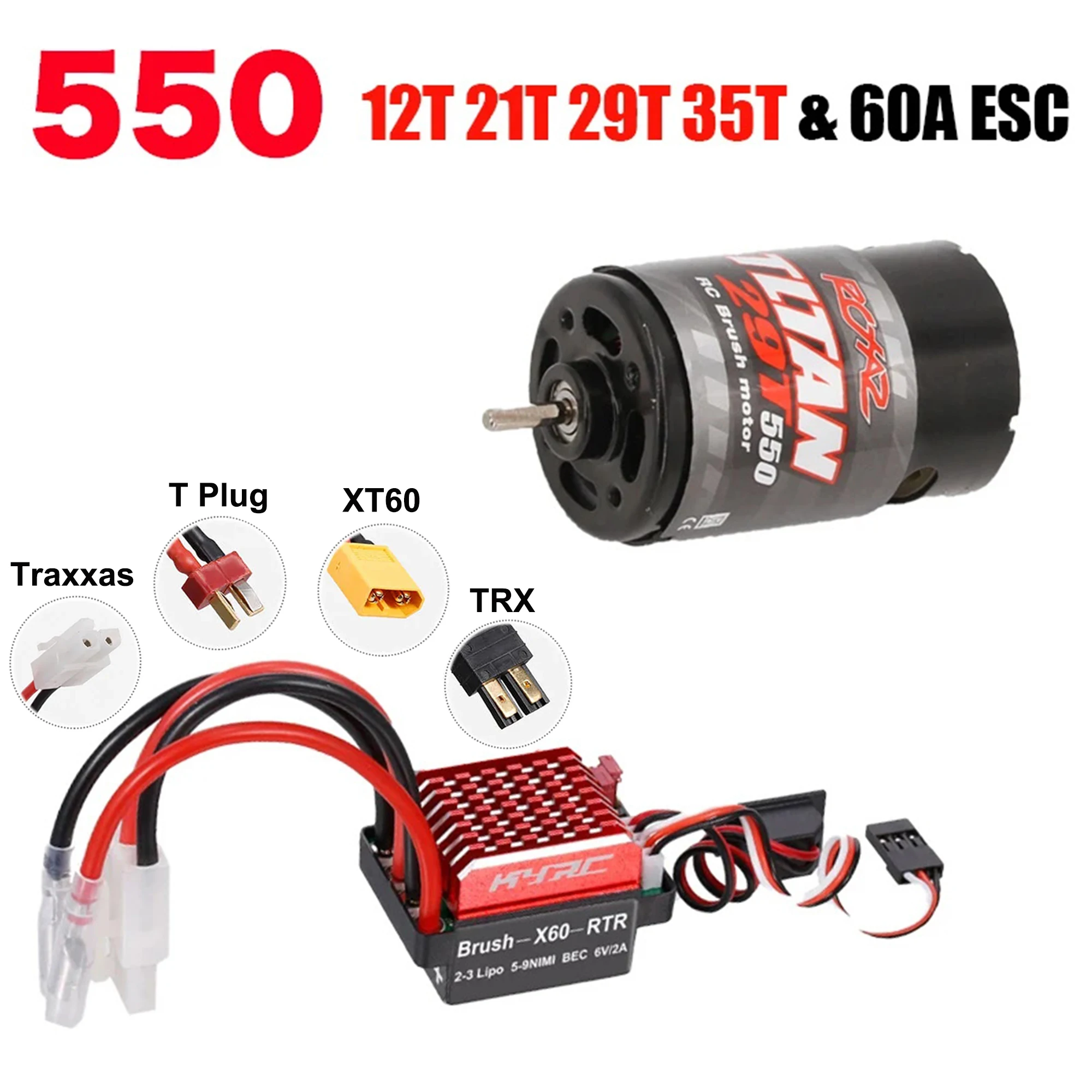 

550 Brushed Motor 12T 21T 29T 35T 60A ESC for 1/10 RC Crawler HSP HPI Wltoys Kyosho TRAXXAS 1:10 RC Car Off-road Monster