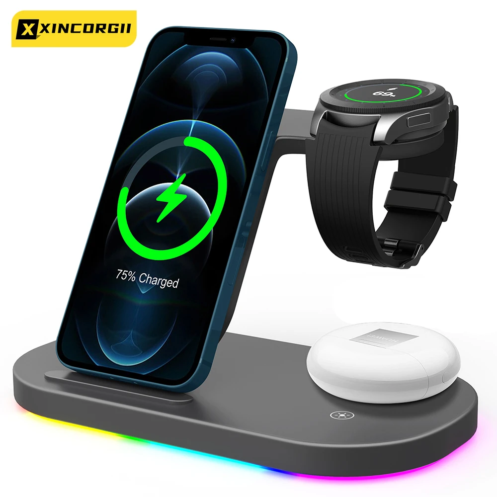 15W Fast Charging 3 in 1 Wireless Charger Stand for Samsung Galaxy S22 Ultra/S21/S20/S10 Galaxy Watch 3 4 Classic Active 2 Buds