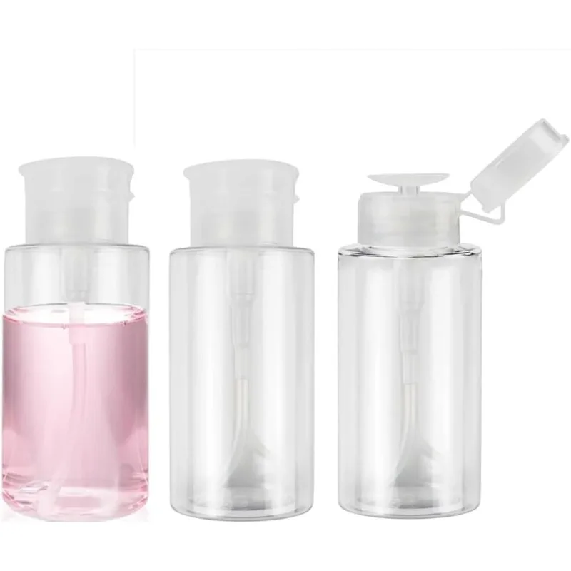 3pcs 200ml Refillable Bottles Push-type Bottling Push Down Empty Pump Dispenser Bottle for Nail Polish Makeup Remover Bottle