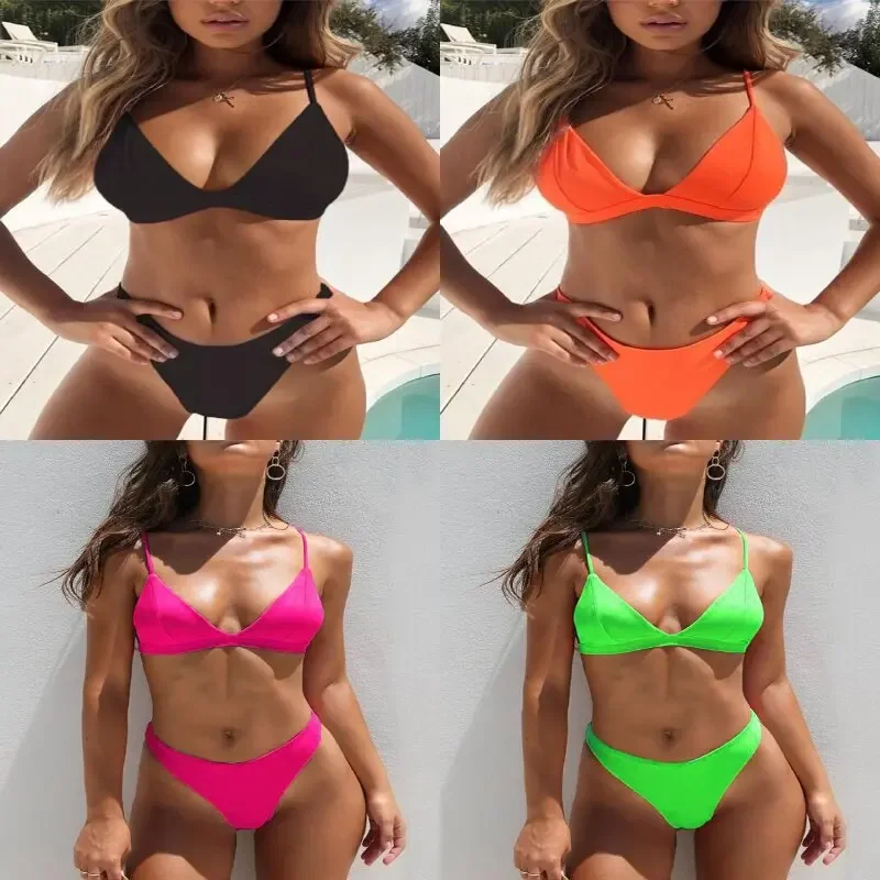 Swimsuit Women New Bikini Split Multi Color Swimsuit with Chest Cushion Sexy Bikini Girl Swimwear L