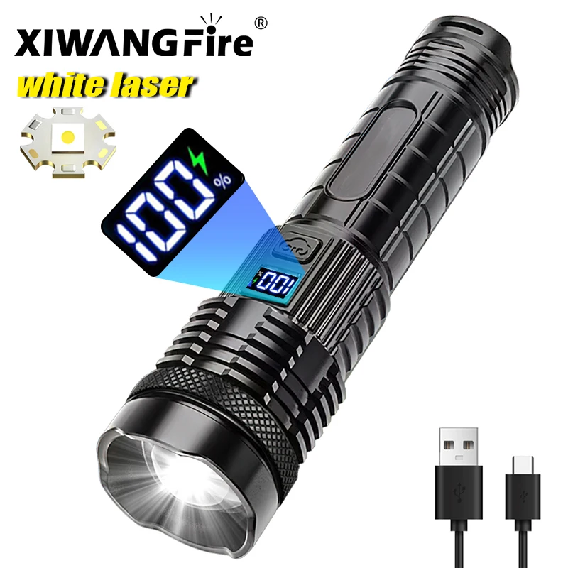 강력한 LED 손전등 USB 충전식 휴대용 토치 내장 18650 배터리 5 모드 조..