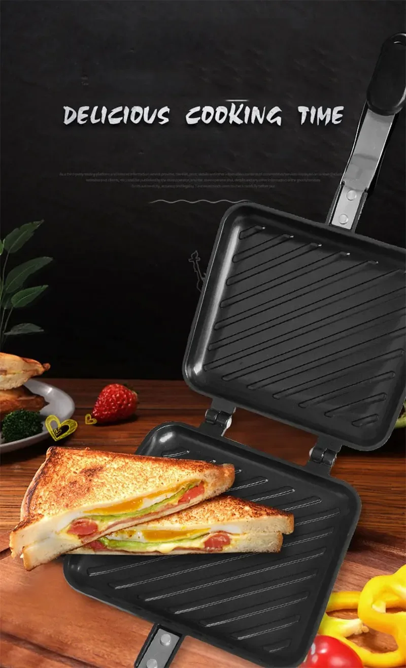 Gas Non-Stick Sandwich Maker Iron Bread Toast Breakfast Machine Waffle Pancake Baking Barbecue Oven Mold Mould Grill Frying Pan 2