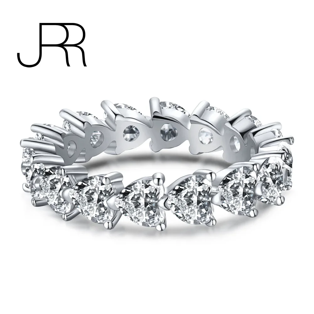 

JRR Hot Selling 925 Sterling Silver Heart Cut Eternity Wedding Band Engagement Woman Ring Fine Jewelry Free Shipping