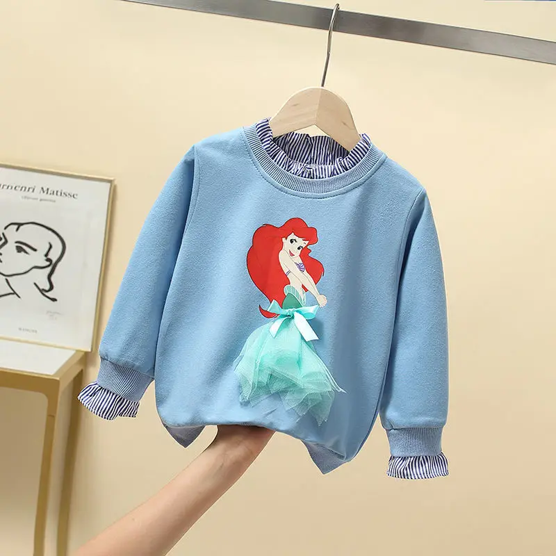 

New Tee Shirt Girl Clothing Long Sleeves for Children's T-shirt Girls Tops Sofia Quality Cotton Frozen Elsa Kids Clothes Ariel