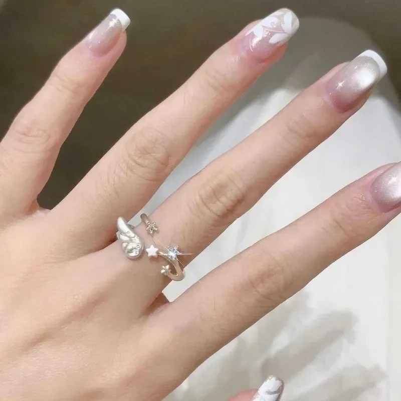 Zircon Star Ring Wings New Romantic Irregular Line Women's Star Ring Exquisite Shining Ring Wedding Party Jewelry Xmas Gifts 2